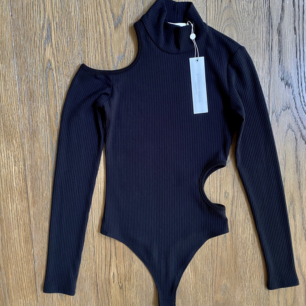 Jonathan Simkhai Black Ribbed Asuka Bodysuit Multiple Cutouts Sz XS - Picture 6 of 8